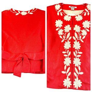 PETER NYGARD Womens 16 Red Linen Blend Floral Embroidered 3/4 Sleeve Blazer